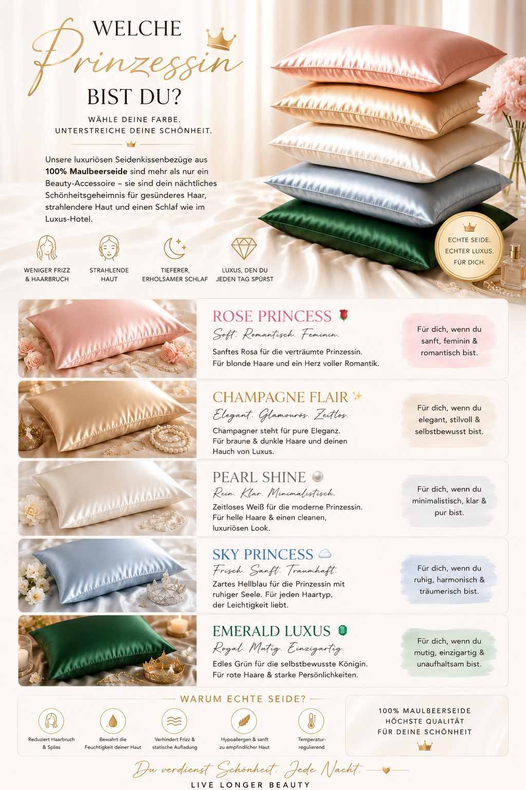 Beauty Sleep Seidenkopfkissenbezug aus Maulbeerseide